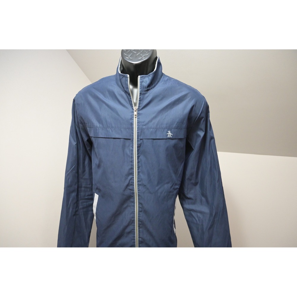 Original Penguin Windbreaker Golf Jacket Mens Large Navy Blue Full Zip Excellent
